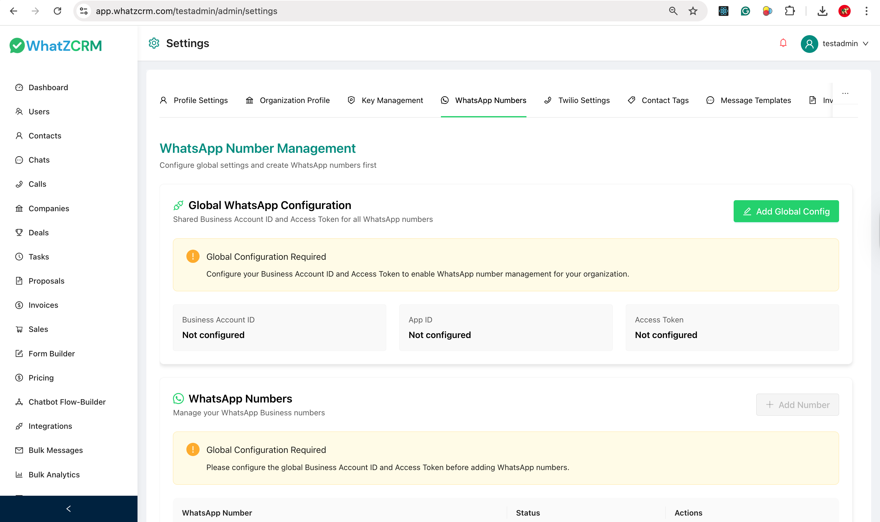 WhatsApp Integration Settings